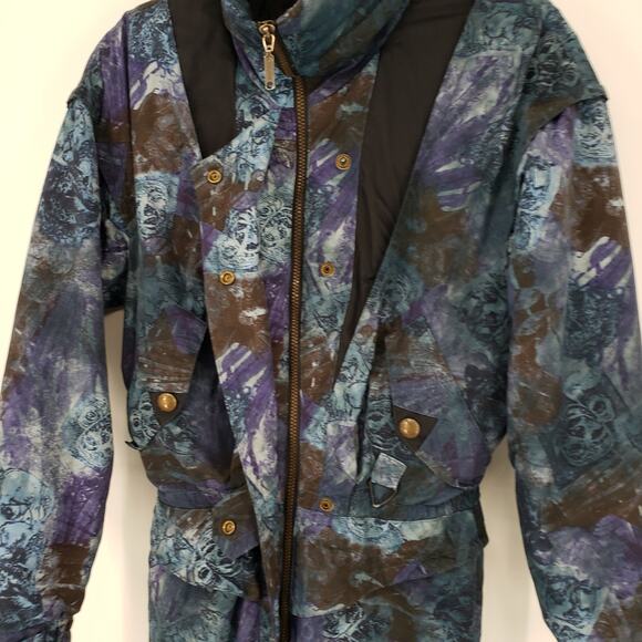 Vintage Black Bear Ski Snow Suit M Jumpsuit Abstract Aztec Insulated Blue Black - Picture 6 of 14